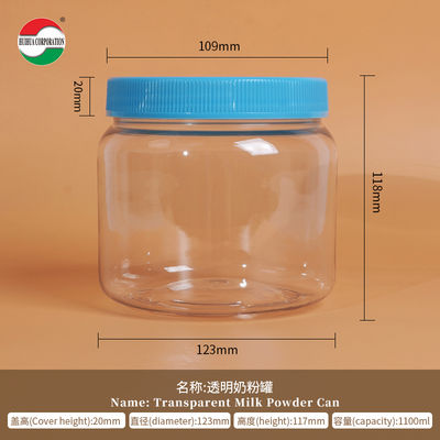 1100ML Transparent Clear PET Plastic For Milk Powder Cylinder Packaging for Business