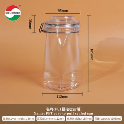 1080ML PET Clear PET Plastic Bottle Cylinder Sealed Jars For Food Cover Lid Storage Solution