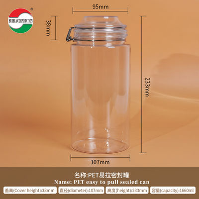 1660ML Transparent PET Bottle Food Clear Plastic Cylinder Sealed Jars Sustainable Eco-Friendly Packaging