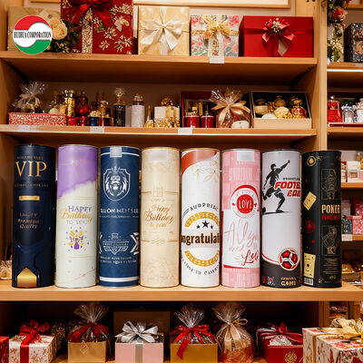 Premium Wholesale Eco-friendly Cylinder Paper Box with Metal Lid for Wine Glass Bottle Biodegradable Kraft Paper Tube Snack