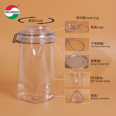 1080ML PET Clear PET Plastic Bottle Cylinder Sealed Jars For Food Cover Lid Storage Solution