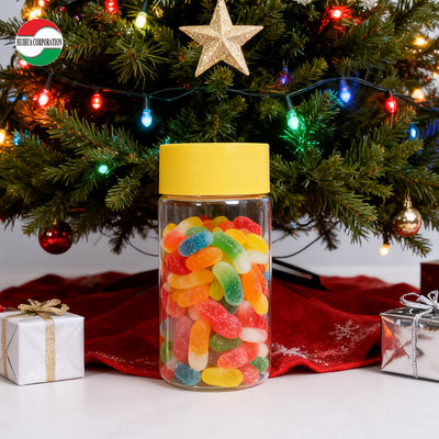 Eco-Friendly Food Grade Round PET Plastic Bottle with Color Screw Lid for Capsule Gummy Walnut Candy