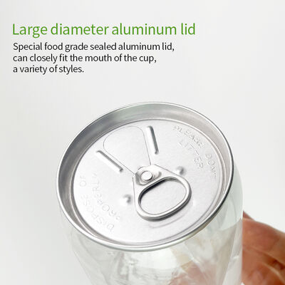 Food Grade PET Transparent Beverage Cans Empty Clear Plastic Soda Iced Coffee Can Custom Silk Print Logo With Peel Off Aluminum Lid