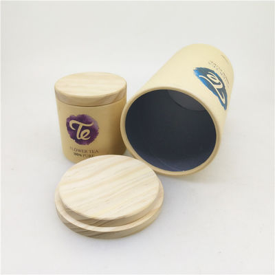 Recycled Kraft Eco Friendly Cylinder Round Cardboard Paper Tube With Wooden Cover Packaging Box For Cosmetic Candle Gift