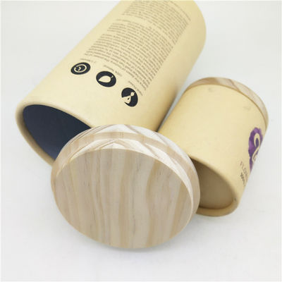 Recycled Kraft Eco Friendly Cylinder Round Cardboard Paper Tube With Wooden Cover Packaging Box For Cosmetic Candle Gift