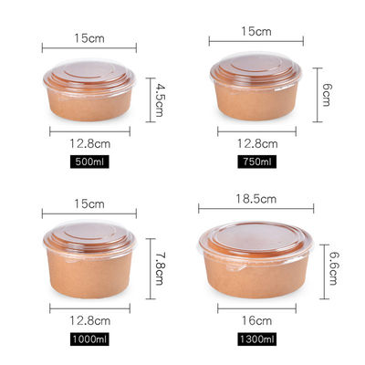 Kraft Paper Food Takeaway Box Fruit Salad Packaging Containers With Plastic Cover