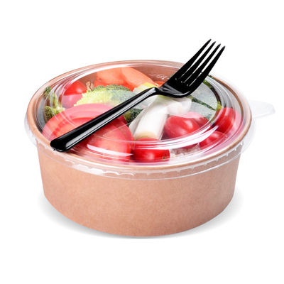 Kraft Paper Food Takeaway Box Fruit Salad Packaging Containers With Plastic Cover